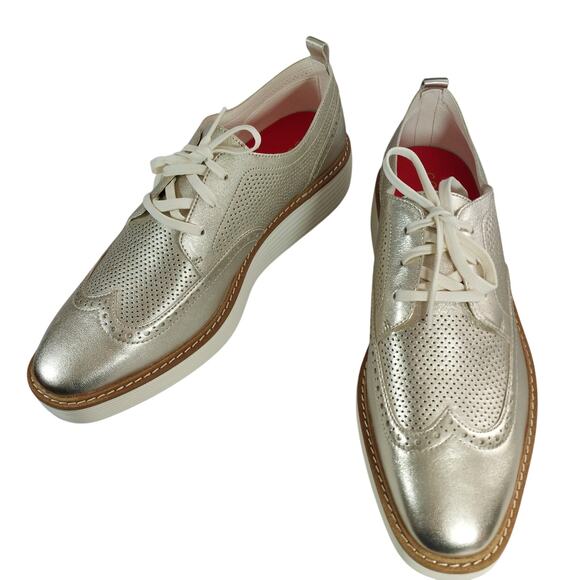 NIB! COLE HAAN! OG PLATFORM WINGTIPS,  GOLDEN GENUINE LEATHER, IVORY SOLE! 11B main image 7